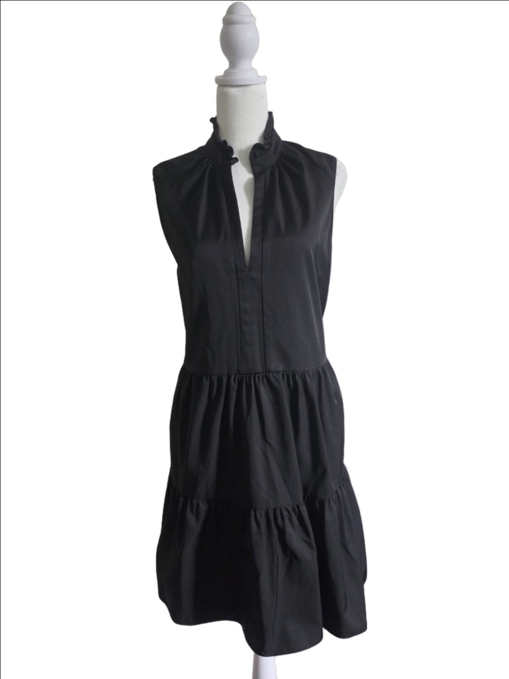 Amanda Uprichard Black Sleeveless Tiered Ruffle-Neck Dress Size XL